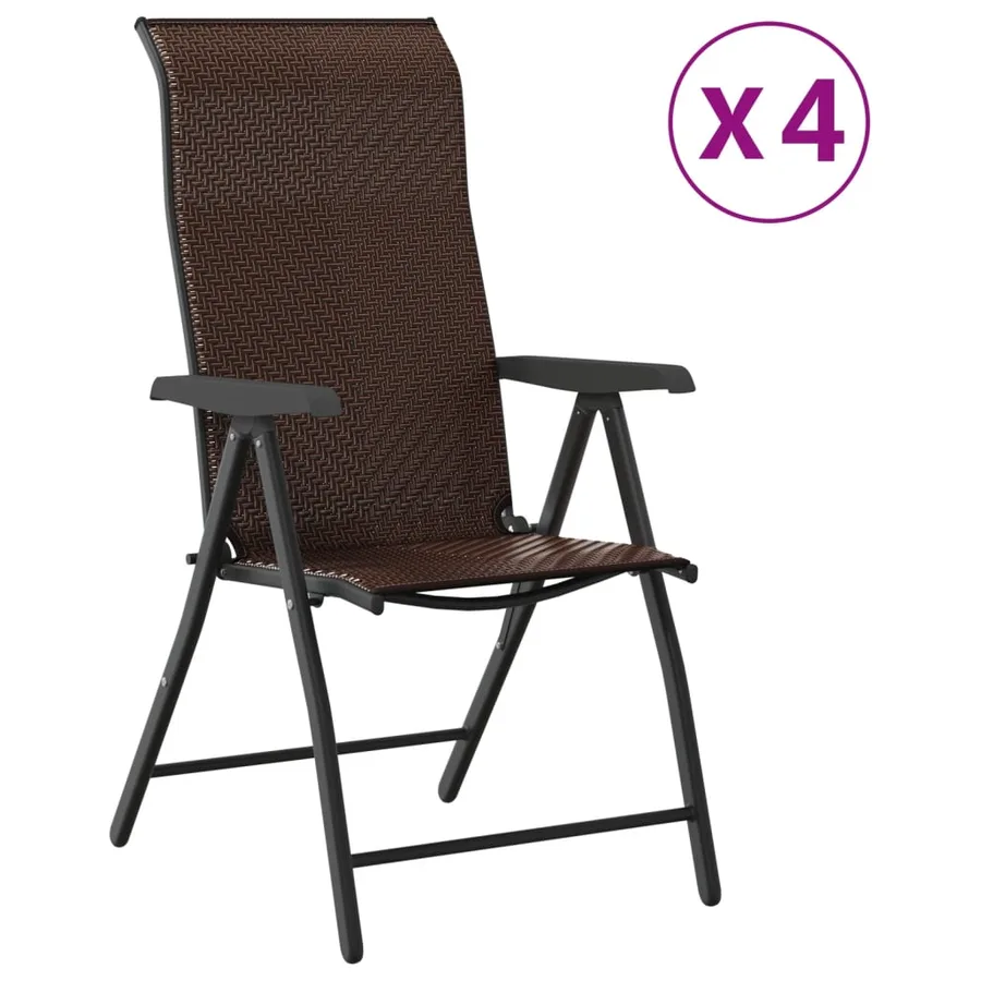 Chaises pliables de jardin lot de 4 marron résine tressée - 2