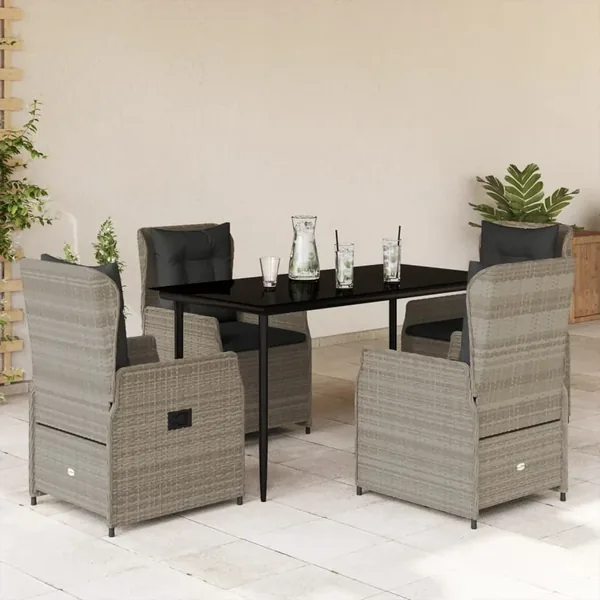 Ensemble à manger de jardin et coussins 5 pcs gris clair rotin