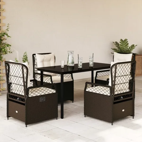 Ensemble à manger de jardin 5 pcs et coussins marron poly rotin
