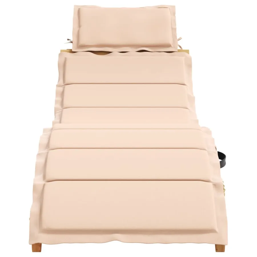Chaise longue avec coussin beige bois d'acacia solide - 2