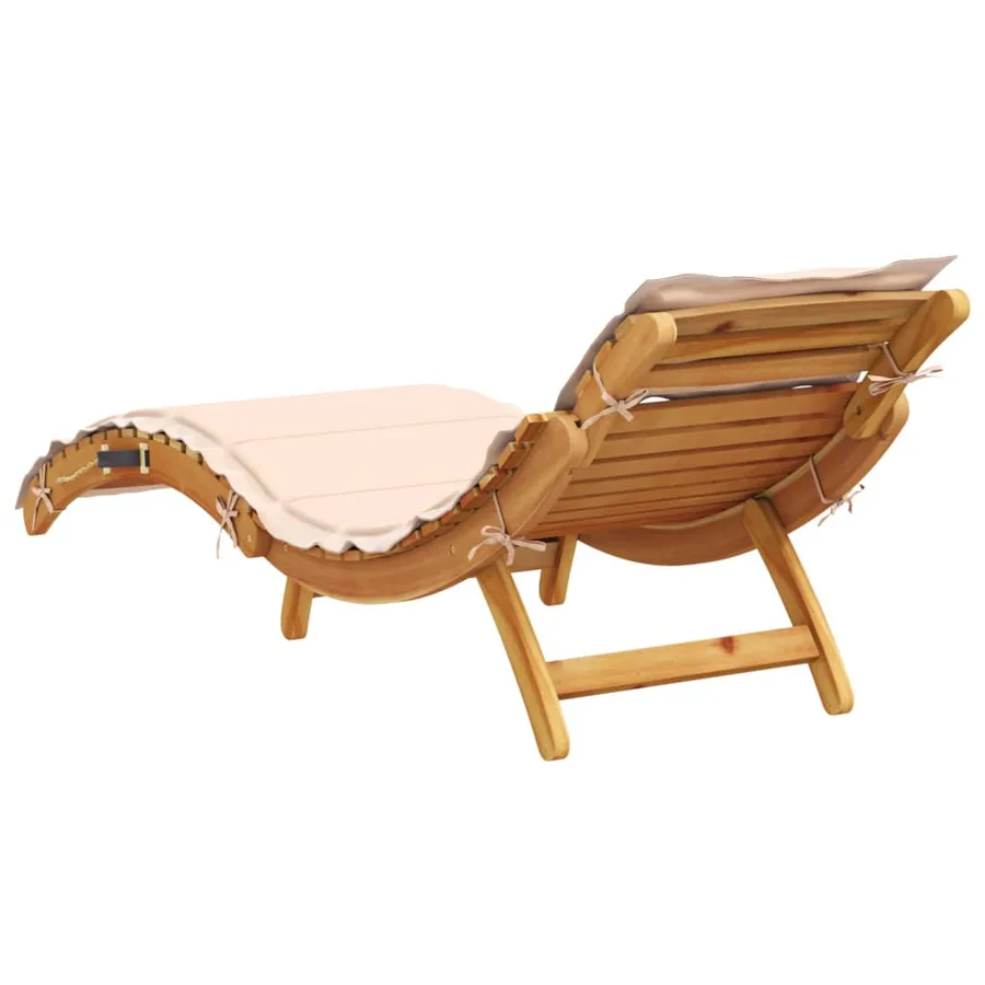 Chaise longue avec coussin beige bois d'acacia solide - 3