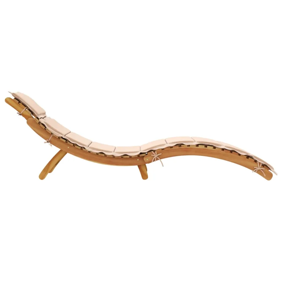 Chaise longue avec coussin beige bois d'acacia solide - 4