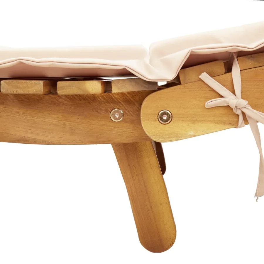 Chaise longue avec coussin beige bois d'acacia solide - 5