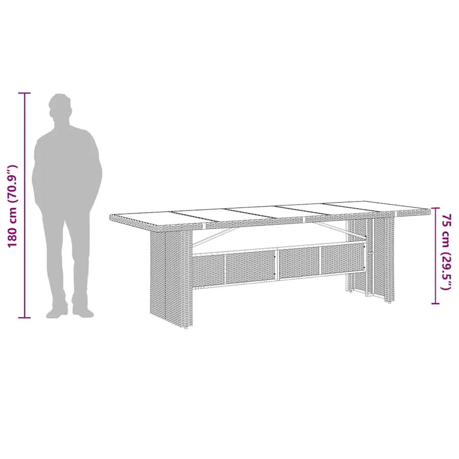 Table de jardin dessus en verre noir 240x90x75cm résine tressée - 10