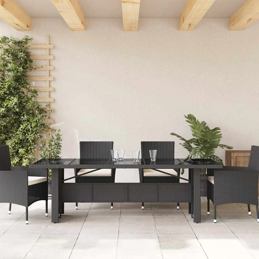 Table de jardin dessus en verre noir 240x90x75cm résine tressée - 3