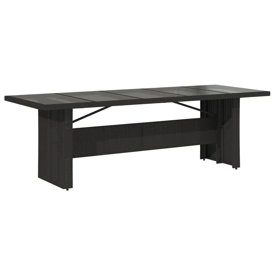 Table de jardin dessus en verre noir 240x90x75cm résine tressée - 6