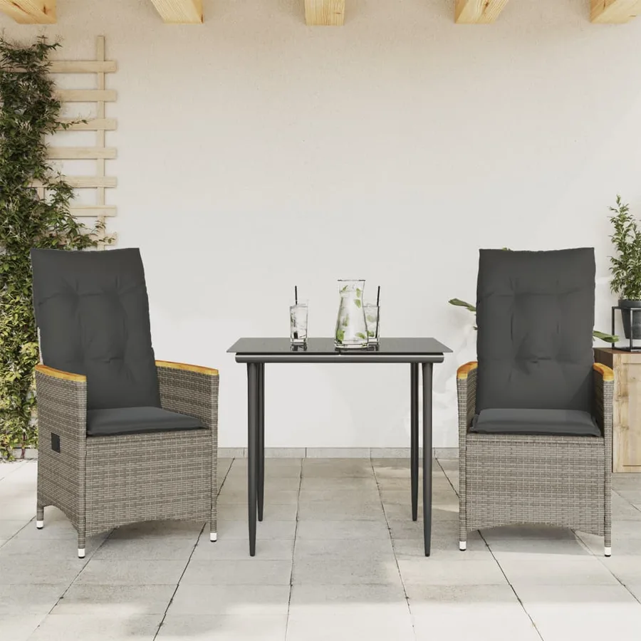 Chaises inclinables de jardin lot de 2 et coussins gris rotin - 2
