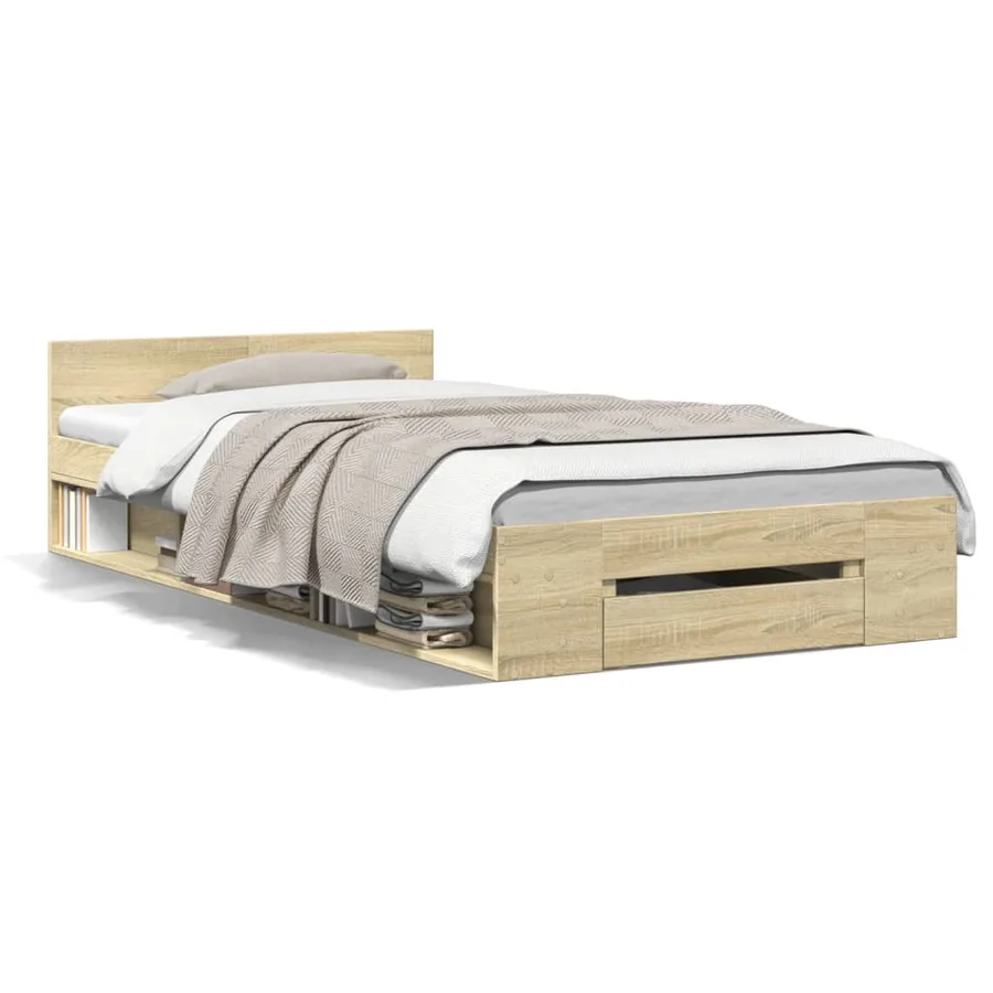 Cadre de lit avec tiroir sans matelas chêne sonoma 75x190 cm - 2
