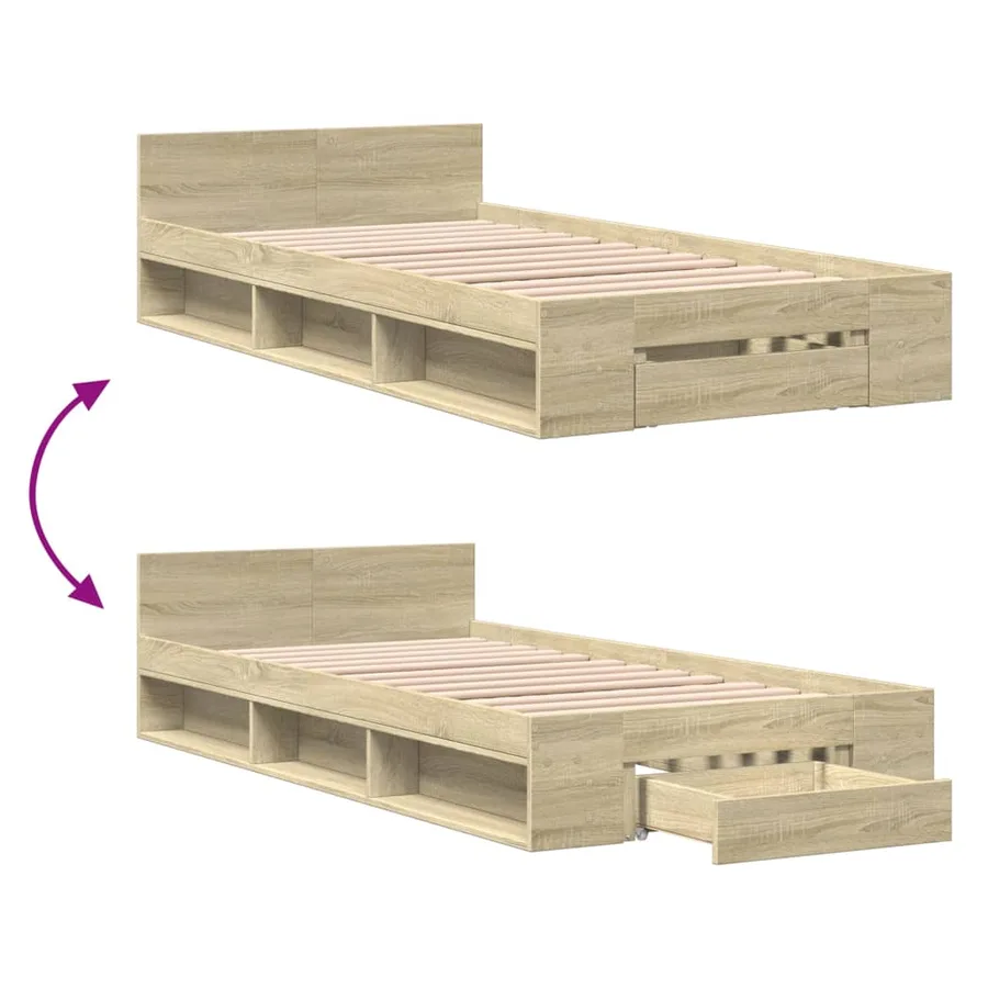 Cadre de lit avec tiroir sans matelas chêne sonoma 75x190 cm - 7