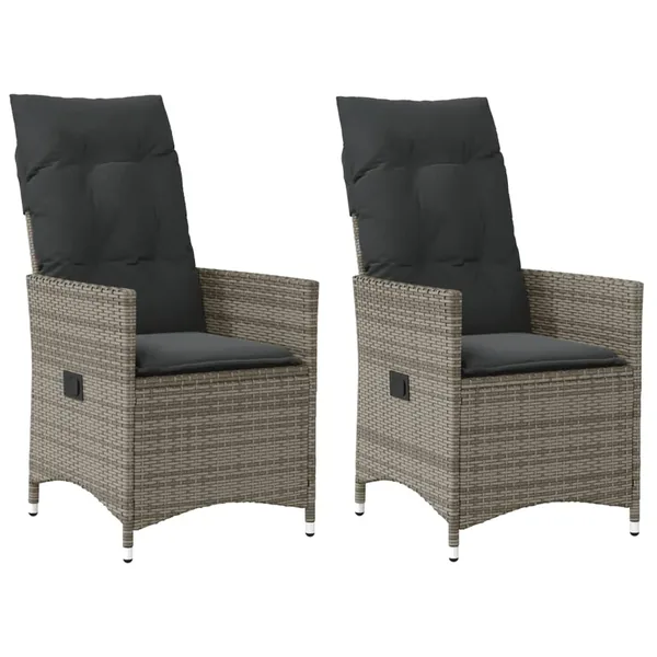 Chaises inclinables de jardin lot de 2 et coussins gris rotin
