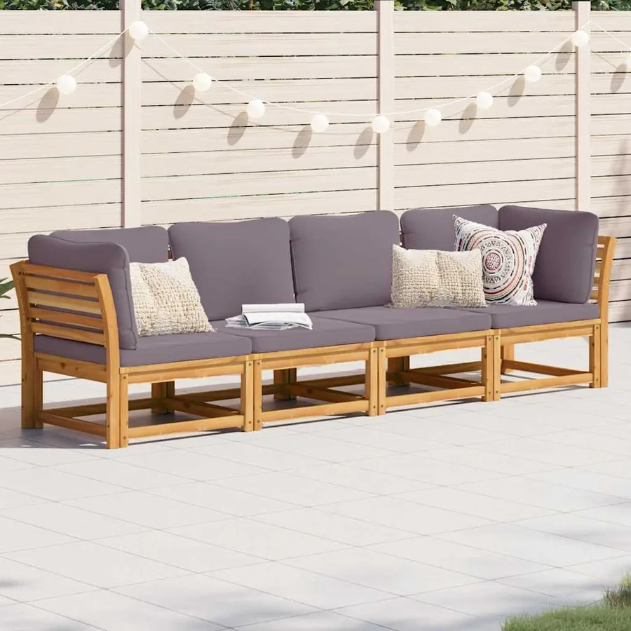 Salon de jardin 4 pcs avec coussins Bois d'acacia solide - 3