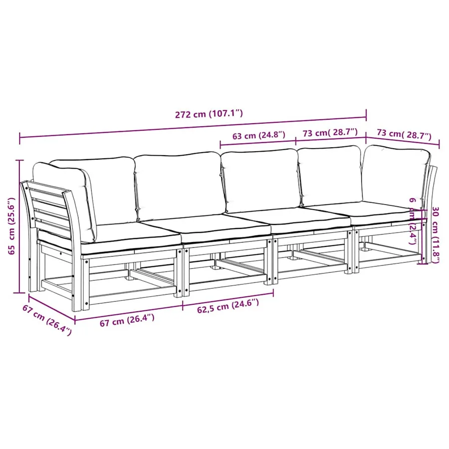 Salon de jardin 4 pcs avec coussins Bois d'acacia solide - 6