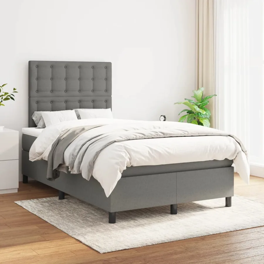 Sommier à lattes de lit avec matelas gris foncé 120x190cm tissu - 3