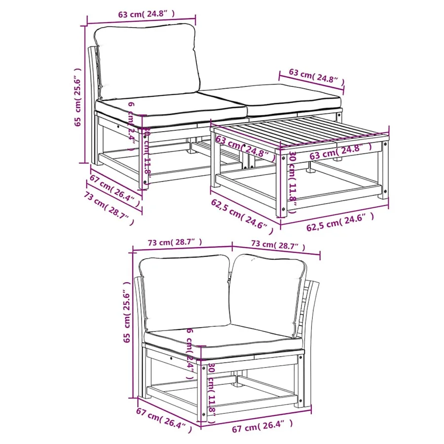 Salon de jardin avec coussins 5 pcs Bois d'acacia solide - 8