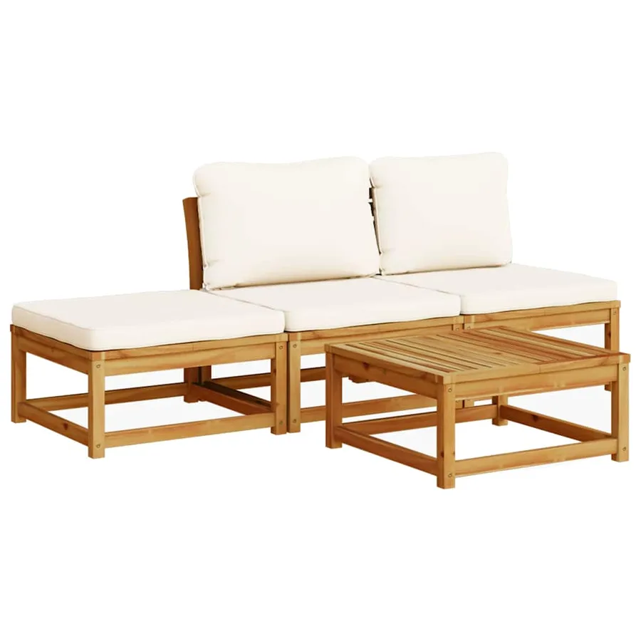 Salon de jardin 4 pcs avec coussins Bois d'acacia solide - 2