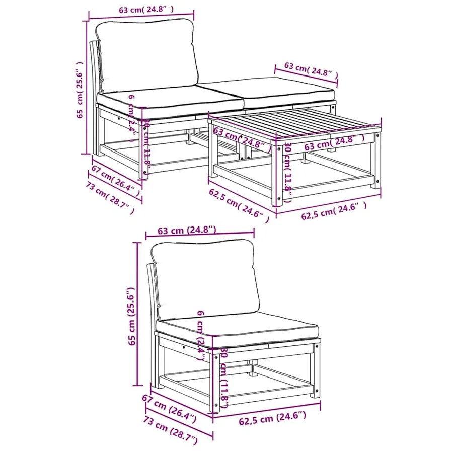 Salon de jardin 4 pcs avec coussins Bois d'acacia solide - 8
