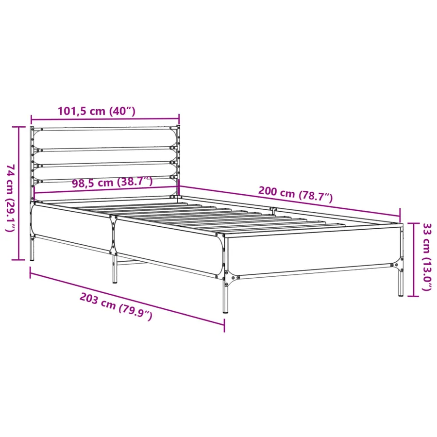 Cadre de lit sans matelas sonoma gris 100x200 cm - 9