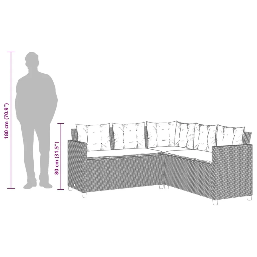 Canapé de jardin avec table et coussins en forme de L beige - 12
