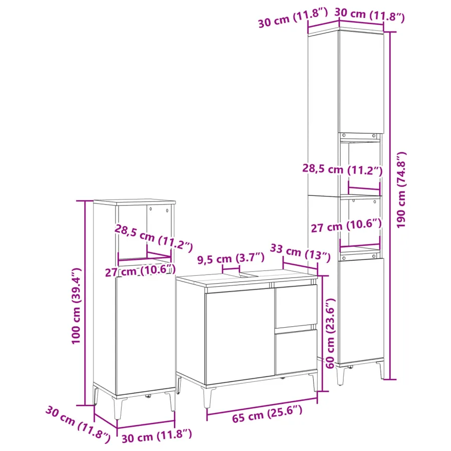 Ensemble de meubles de salle de bain 3 pcs chêne sonoma - 10