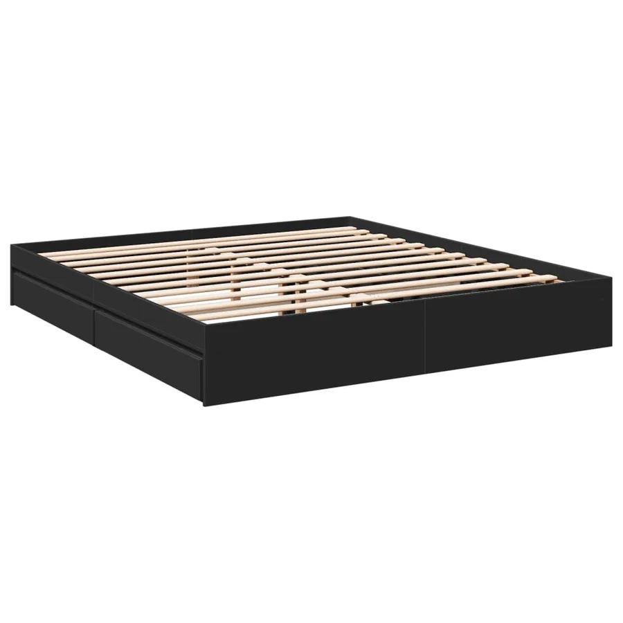 Cadre de lit avec tiroirs sans matelas noir 200x200 cm - 6