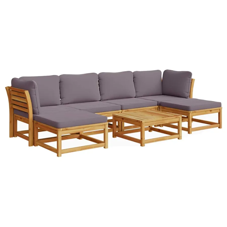 Salon de jardin avec coussins 7 pcs bois massif d'acacia - 2