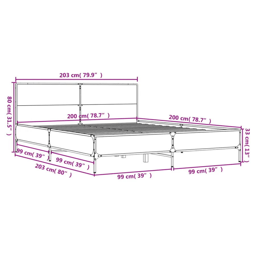 Cadre de lit sans matelas chêne fumé 200x200 cm - 9