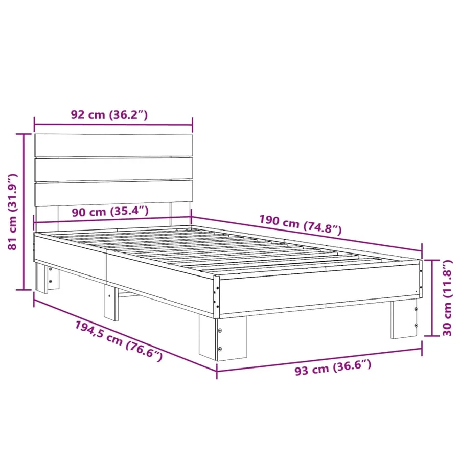 Cadre de lit sans matelas chêne sonoma 90x190 cm - 9