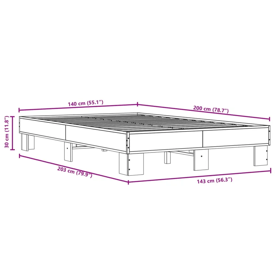 Cadre de lit sans matelas sonoma gris 140x200 cm - 9