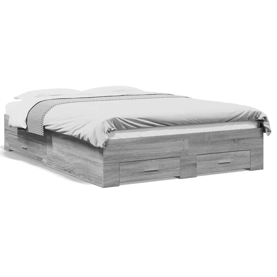 Cadre de lit avec tiroirs sans matelas sonoma gris 135x190 cm - 2