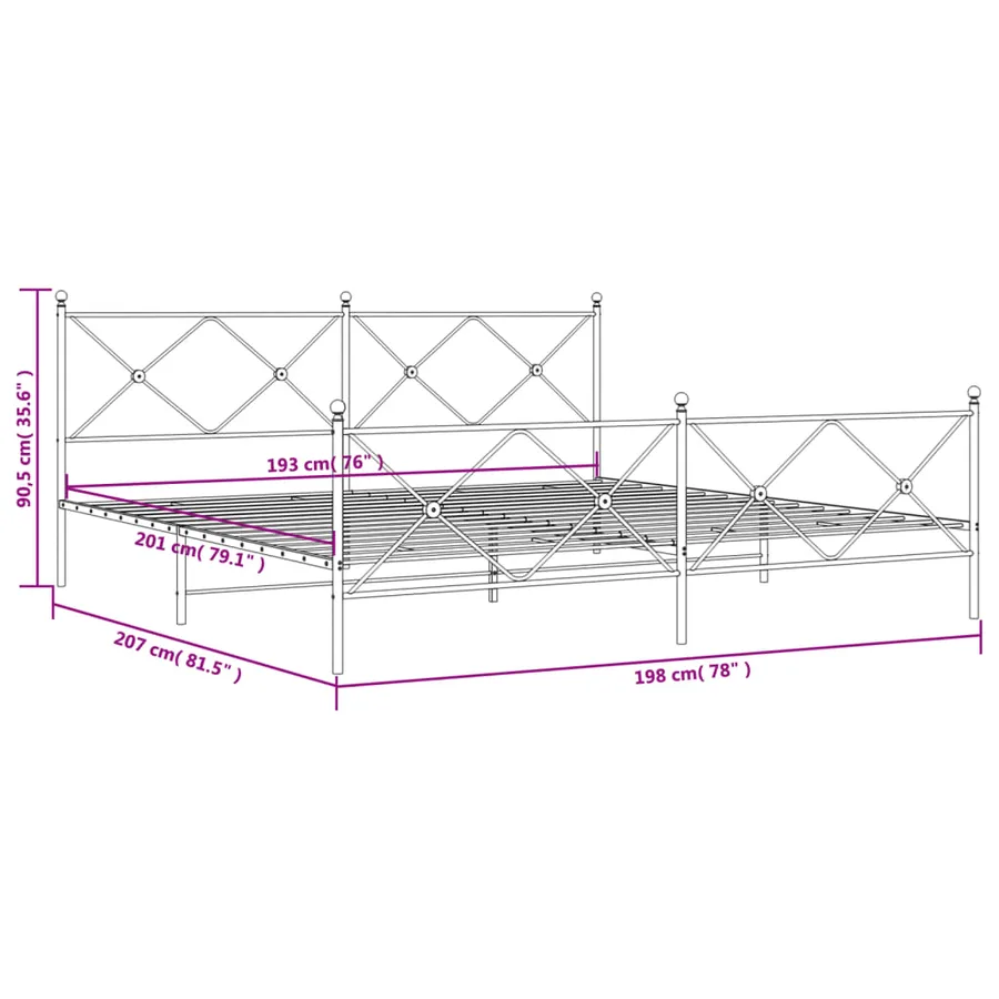 Cadre de lit métal sans matelas et pied de lit blanc 193x203 cm - 8