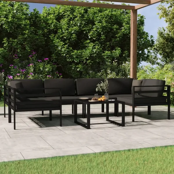 Salon de jardin 7 pcs avec coussins Aluminium Anthracite