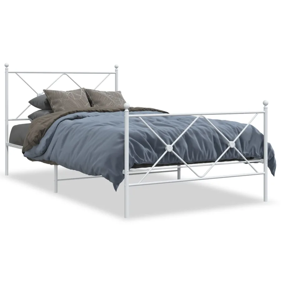 Cadre de lit métal sans matelas et pied de lit blanc 100x190 cm - 2