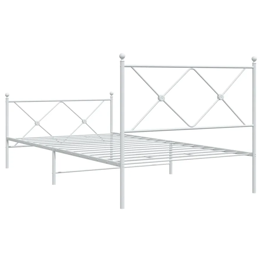 Cadre de lit métal sans matelas et pied de lit blanc 100x190 cm - 6