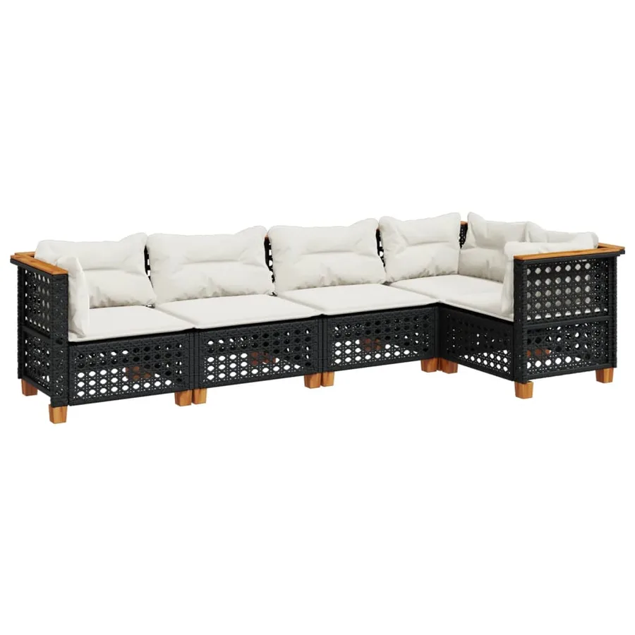 Salon de jardin 5 pcs avec coussins noir résine tressée - 2