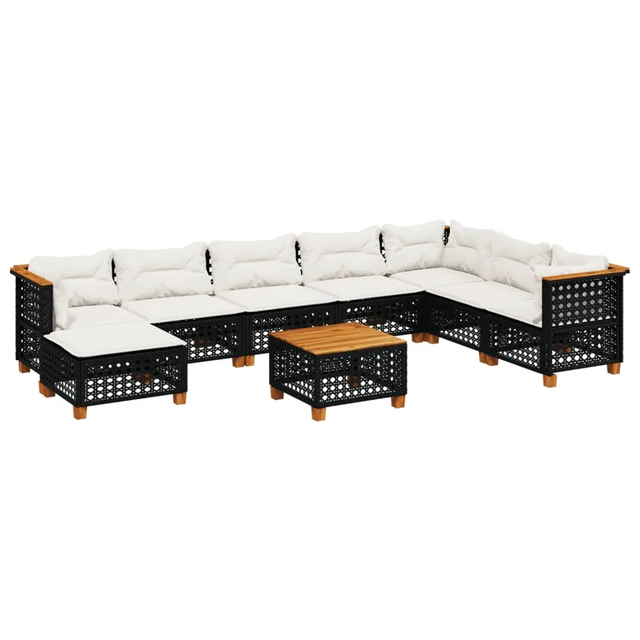Salon de jardin 9 pcs avec coussins noir résine tressée - 2