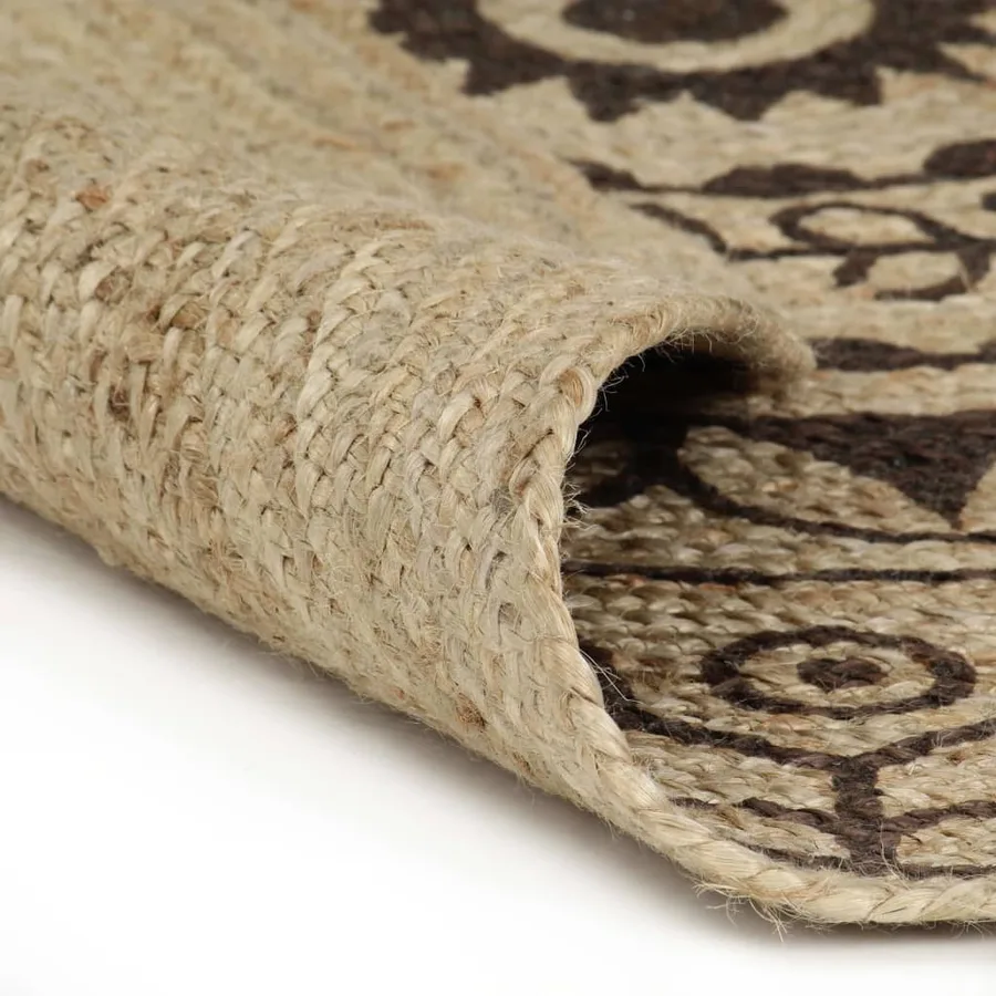 Tapis fait à la main Jute avec imprimé marron foncé 90 cm - 2