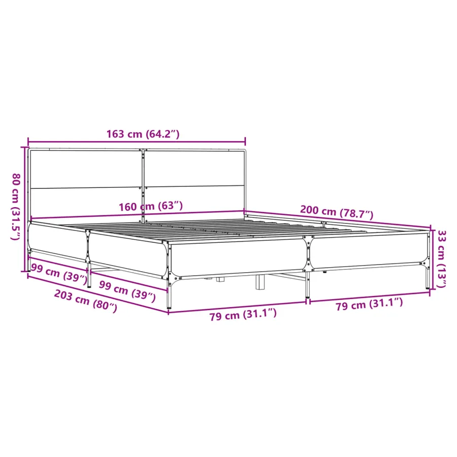 Cadre de lit sans matelas sonoma gris 160x200 cm - 9