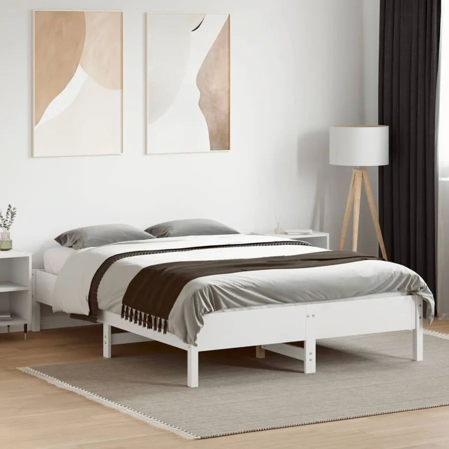 Cadre de lit sans matelas blanc 140x190 cm bois de pin massif - 3
