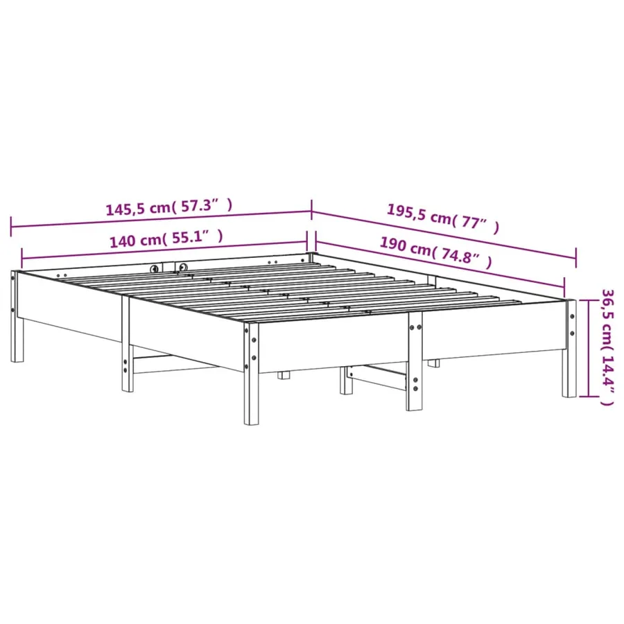 Cadre de lit sans matelas blanc 140x190 cm bois de pin massif - 9