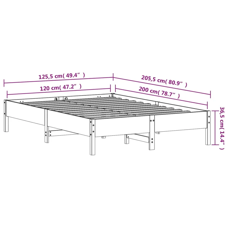 Cadre de lit sans matelas blanc 120x200 cm bois de pin massif - 9