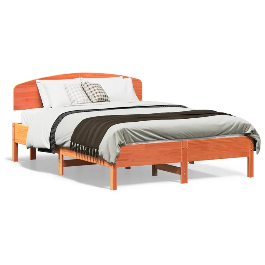 Cadre de lit sans matelas cire marron 135x190cm bois pin massif - 2
