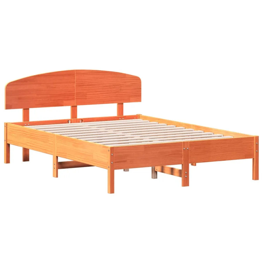 Cadre de lit sans matelas cire marron 135x190cm bois pin massif - 3