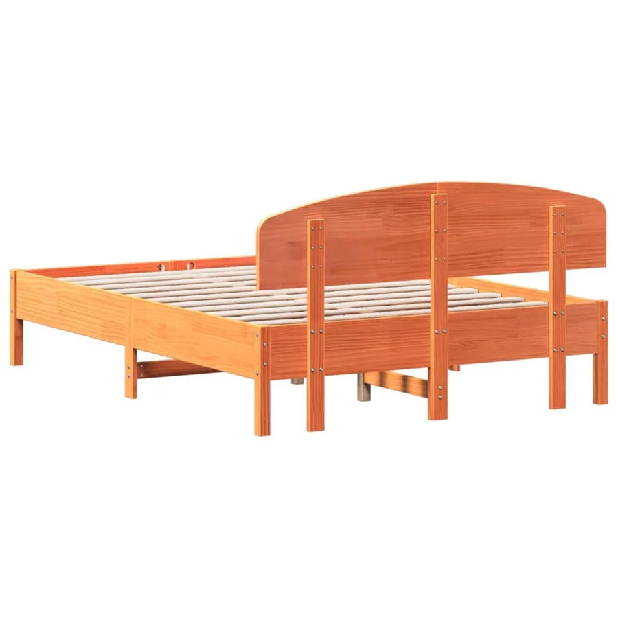 Cadre de lit sans matelas cire marron 135x190cm bois pin massif - 6