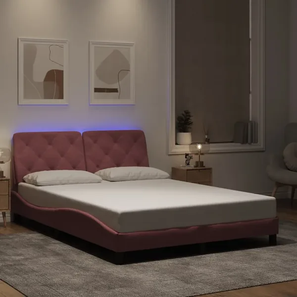 Cadre de lit avec LED sans matelas rose 120x200 cm velours