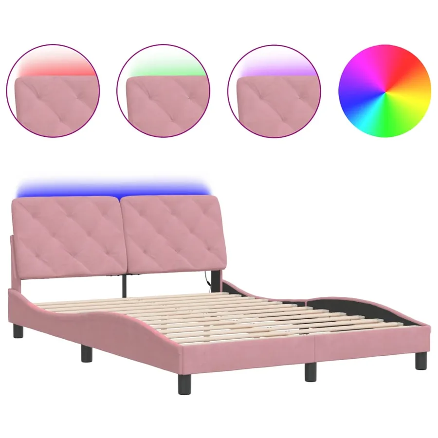 Cadre de lit avec LED sans matelas rose 120x200 cm velours - 2