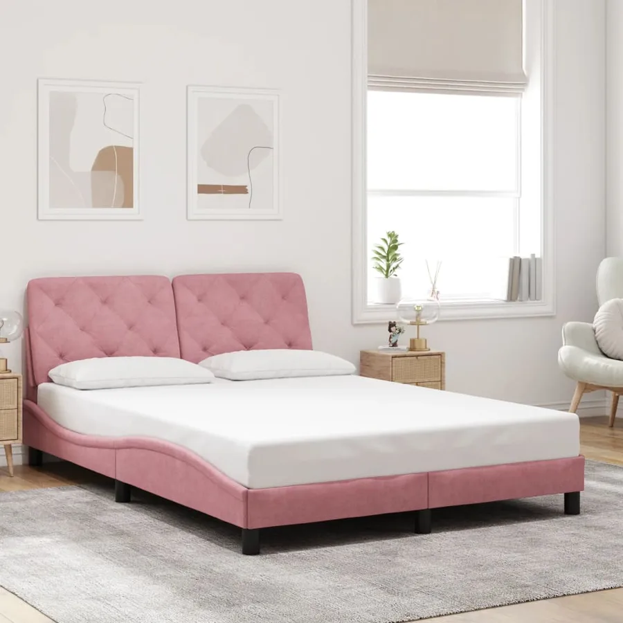 Cadre de lit avec LED sans matelas rose 120x200 cm velours - 4