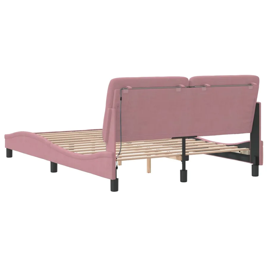 Cadre de lit avec LED sans matelas rose 120x200 cm velours - 8