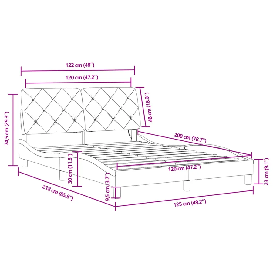 Cadre de lit avec LED sans matelas gris clair 120x200cm velours - 16