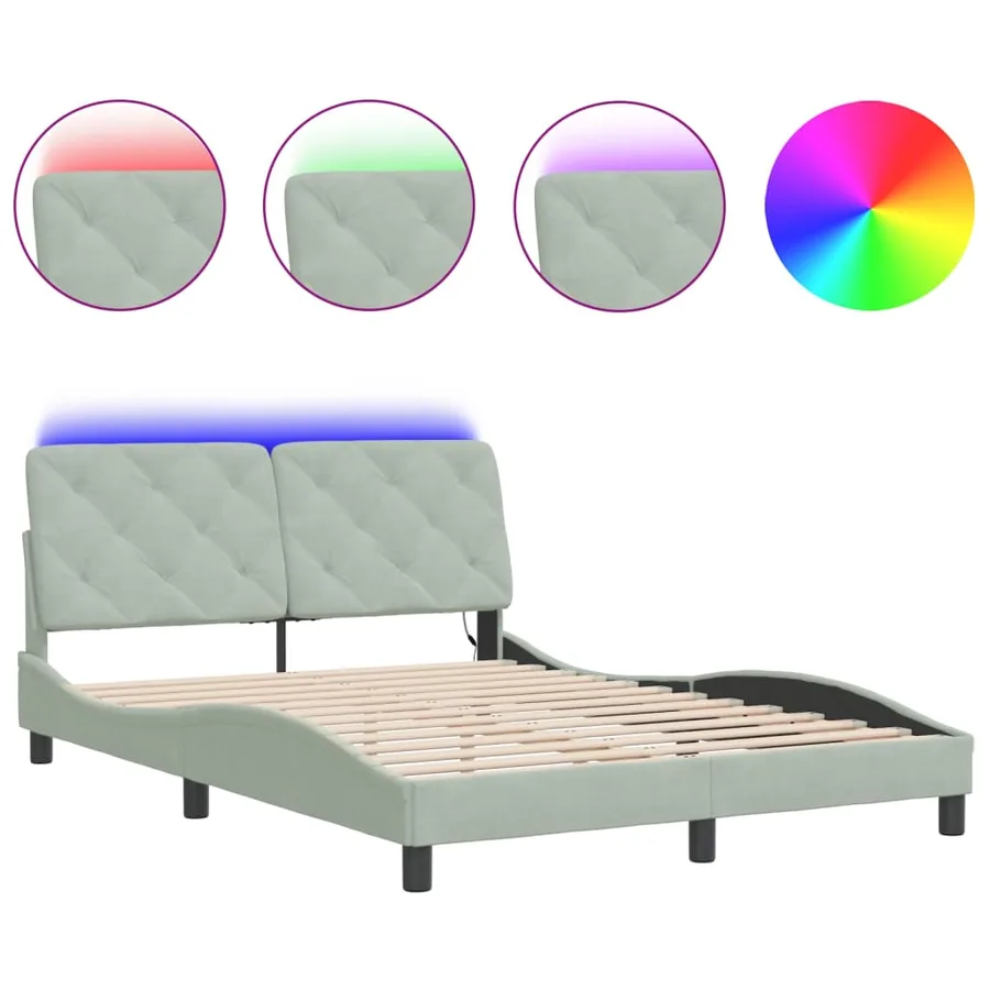 Cadre de lit avec LED sans matelas gris clair 120x200cm velours - 2