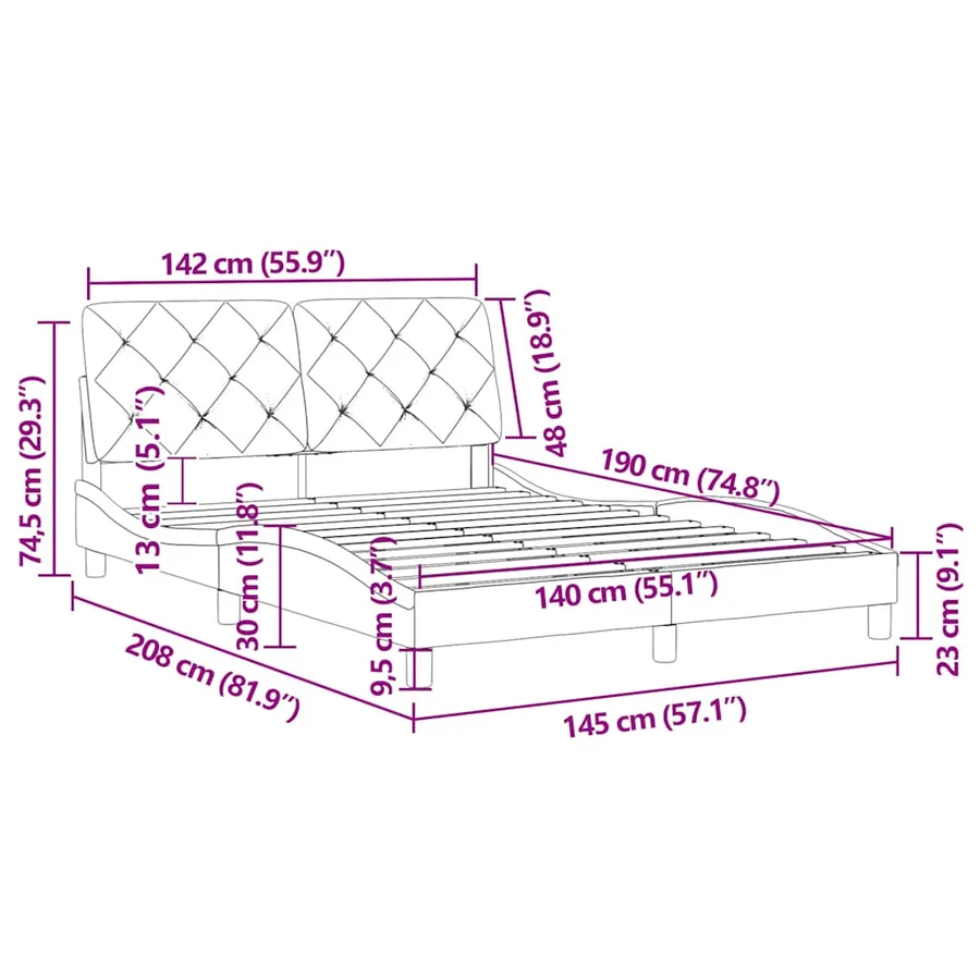 Cadre de lit sans matelas gris clair 140x190 cm velours - 12